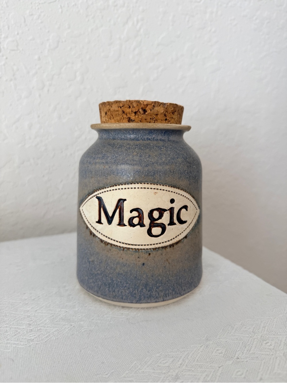 Ceramic Vintage 1991 'Magic' Canister with Cork Lid - Blue